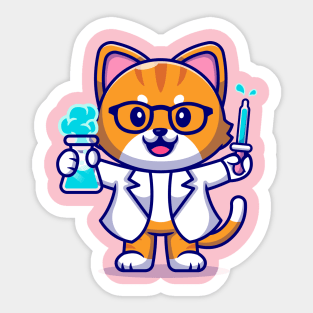 Cute Cat Scientist Cartoon Sticker